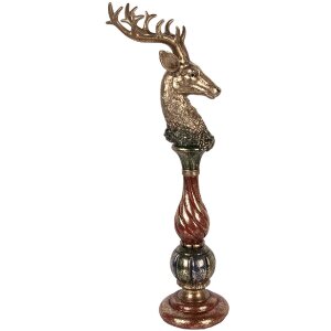 Decorazione Cervo Oro con Dettagli Rossi Clayre & Eef 14x17x49 cm