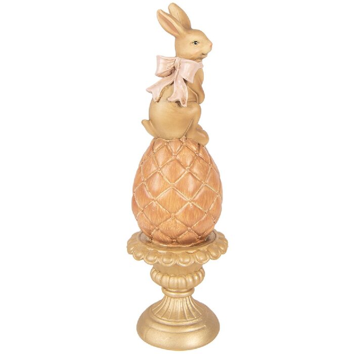 Decorazione con coniglietto su uovo Clayre & Eef 6PR6064 Marrone-Gold Ø8x27 cm