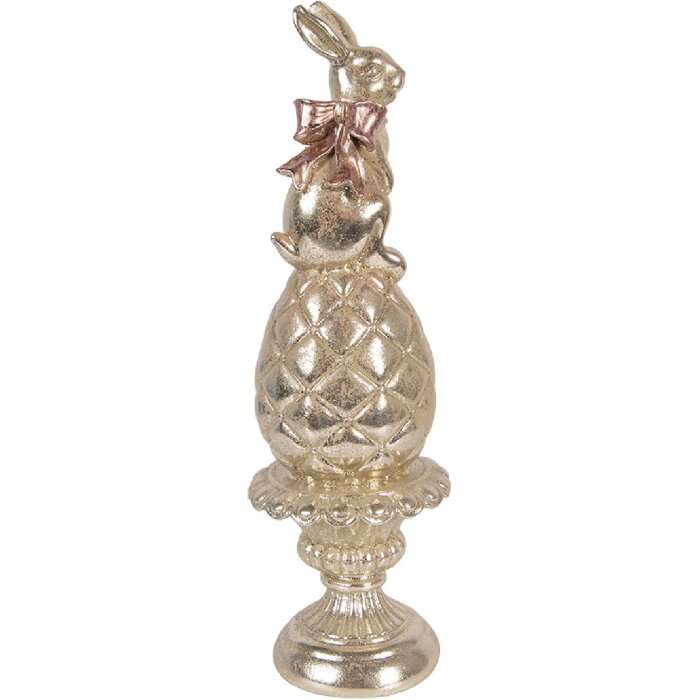 Decorazione con coniglio su uovo Clayre & Eef Ø 8x28 cm Oro con fiocco rosa