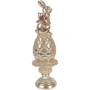 Decorazione con coniglio su uovo Clayre & Eef Ø 8x28 cm Oro con fiocco rosa