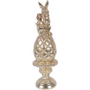 Decorazione con coniglio su uovo Clayre & Eef Ø 8x28 cm Oro con fiocco rosa