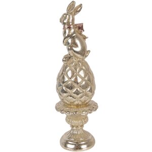 Decorazione con coniglio su uovo Clayre & Eef Ø 8x28 cm Oro con fiocco rosa