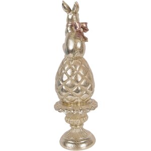 Decorazione con coniglio su uovo Clayre & Eef Ø 8x28 cm Oro con fiocco rosa