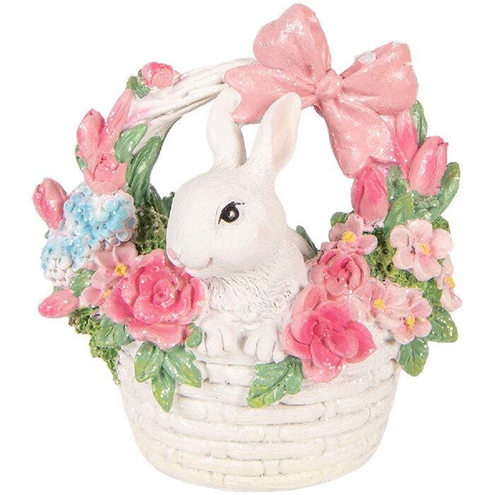 Decorazione con coniglio nel cestino Clayre & Eef Bianco Rosa 15x9x16 cm