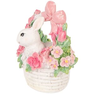 Decorazione con coniglio nel cestino Clayre & Eef Bianco Rosa 15x9x16 cm