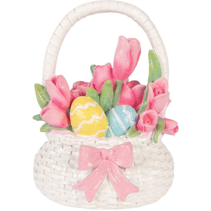 Cesto da decorazione Clayre & Eef 6PR6071 Bianco con accenti rosa 14x11x18 cm