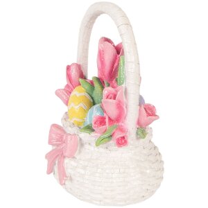 Cesto da decorazione Clayre & Eef 6PR6071 Bianco con accenti rosa 14x11x18 cm