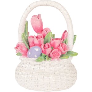 Cesto da decorazione Clayre & Eef 6PR6071 Bianco con accenti rosa 14x11x18 cm