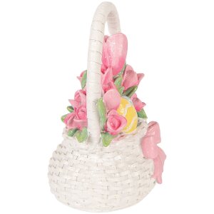 Cesto da decorazione Clayre & Eef 6PR6071 Bianco con accenti rosa 14x11x18 cm