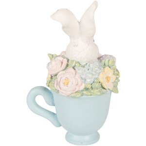 Decorazione coniglio in ciotola Clayre & Eef Bianco-Blu 11x9x16 cm