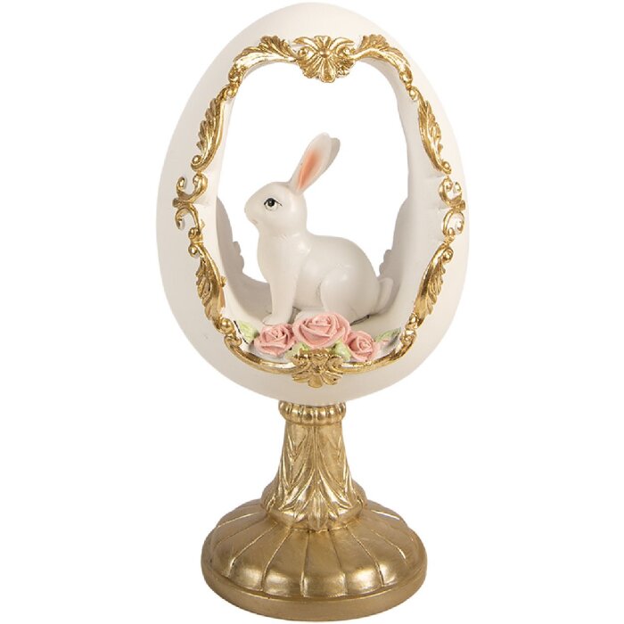 Decorazione uovo con coniglio Clayre & Eef 6PR6106 bianco-oro 12x11x22 cm