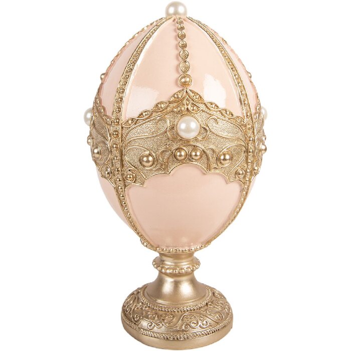 Decorazione a forma di uovo Clayre & Eef 6PR6109 rosa delicato con accento dorato Ø 15x27 cm