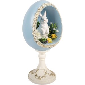 Decorazione uovo con coniglio Clayre & Eef Bianco-Blu 13x12x28 cm