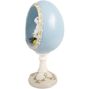 Decorazione uovo con coniglio Clayre & Eef Bianco-Blu 13x12x28 cm