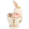 Decorazione con coniglio in tazza Clayre & Eef Bianco Rosa 16x13x22 cm