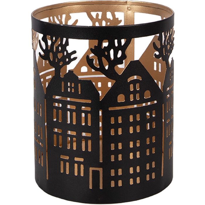 Portacandele con motivo casa Clayre & Eef in ferro Ø11x13 cm