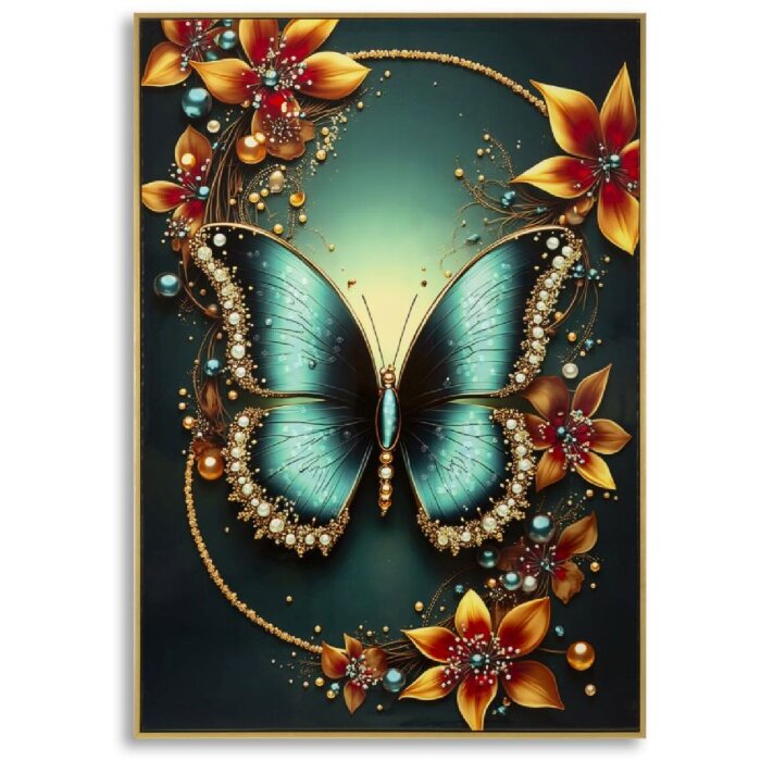 Quadro da parete Mauro Ferretti "Butterfly" – tela decorativa con cornice 70x100 cm, multicolore con accenti turchesi e dorati