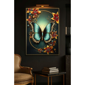 Quadro da parete Mauro Ferretti "Butterfly" – tela decorativa con cornice 70x100 cm, multicolore con accenti turchesi e dorati