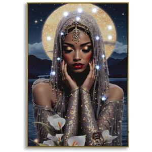 Quadro da parete Mauro Ferretti "Venus" con LED – tela decorativa 70x100 cm multicolore con accenti dorati