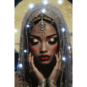 Quadro da parete Mauro Ferretti "Venus" con LED – tela decorativa 70x100 cm multicolore con accenti dorati