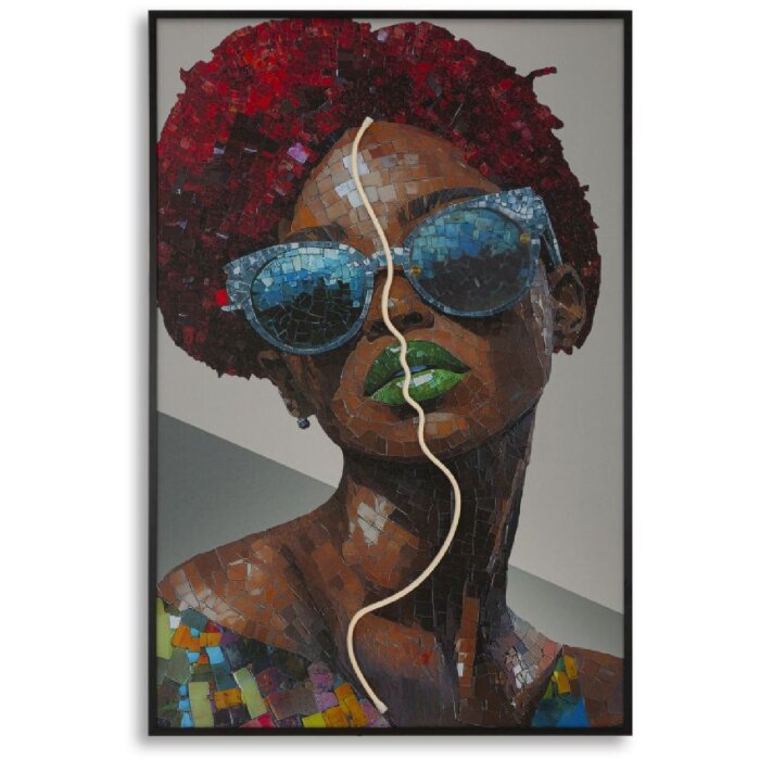 Quadro da parete Mauro Ferretti "Afro" con LED – stampa su tela 60x90 cm con applicazione 3D