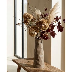 Vaso "Norimberga" Mauro Ferretti 16x20x50 cm, ferro, colore crema, forma alta e conica, superficie strutturata, stile moderno e industriale