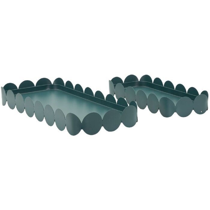 Set di due vassoi Saturno Ottanio Mauro Ferretti rettangolari in metallo 40x16,5x4,5 cm e 29x12x4,5 cm