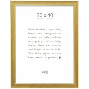 Cornice per foto Deknudt S244 in polistirolo con finitura legno e vetro trasparente, disponibile in oro, argento, bronzo o nero con bordo argento, formati 10x15, 13x18, 15x20, 18x24, 20x30, 21x29,7, 30x40 cm