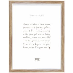 Cornice per foto Deknudt S244 in polistirolo con finitura legno e vetro trasparente, disponibile in oro, argento, bronzo o nero con bordo argento, formati 10x15, 13x18, 15x20, 18x24, 20x30, 21x29,7, 30x40 cm