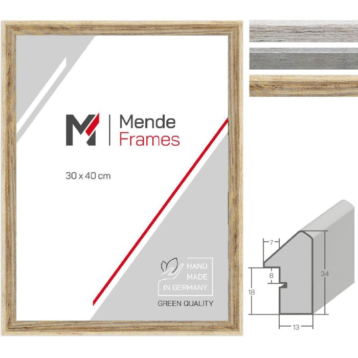 Cornice in legno MendeFrames H790 Strandhaus Bianco Grigio Marrone 10x10 fino a 70x100 cm