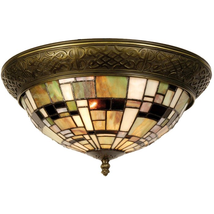 LumiLamp 5LL-5348 Lampada da soffitto Tiffany Ø 38x19 cm Verde Marrone Vetro Plastica