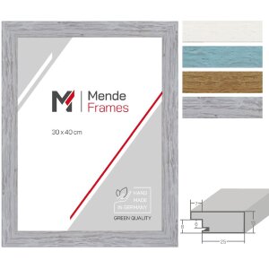 Cornice per foto MendeFrames H750 in legno massello 3,2 cm profilo piano, disponibile in rovere, blu, grigio e bianco, da 10x10 cm fino a 50x75 cm