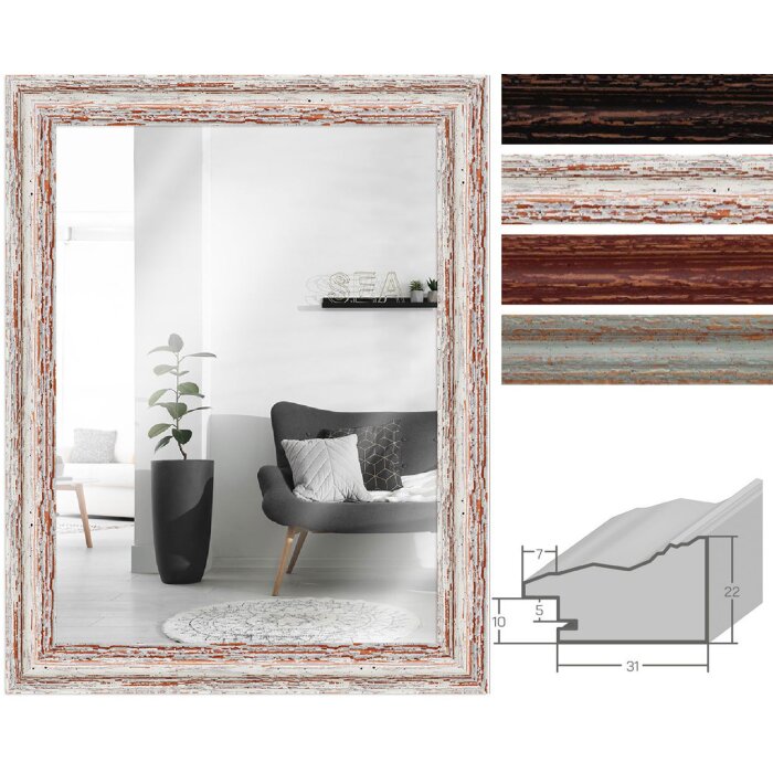 Specchio da parete MendeFrames H740 Shabby-Chic in legno massiccio 3,9 cm profilo