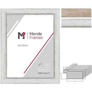 Cornice per foto H690 Vintage in legno massello MendeFrames Bianco Cremebraun 41 mm