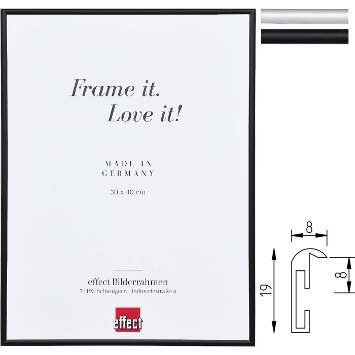 Cornice per foto in alluminio Effect B1 Sicurezza Classe B1 Nero o Argento 13x18-70x100 cm