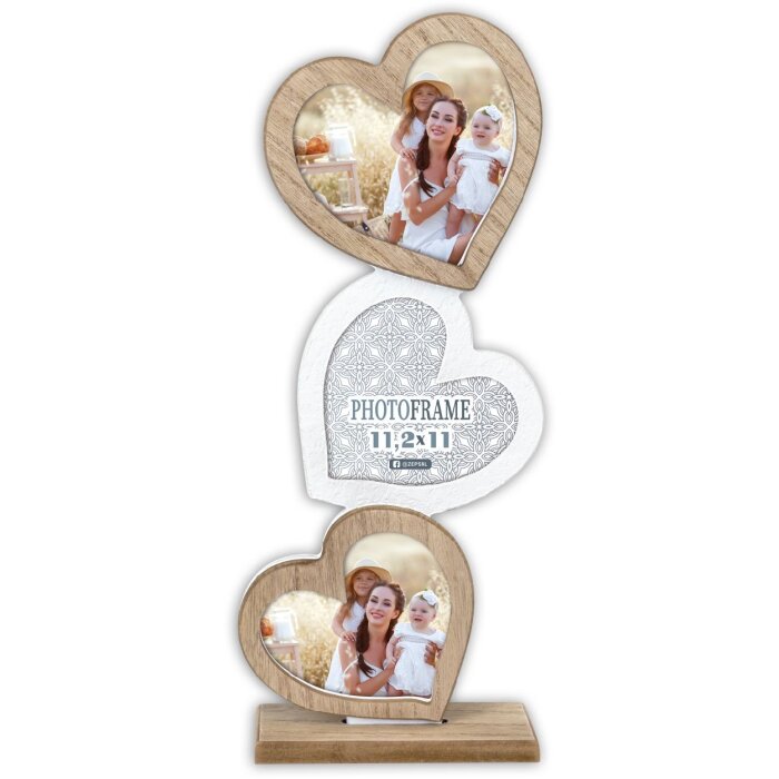 Cornice per foto a forma di cuore ZEP Gillian in legno naturale per 3 foto 15x7x39 cm