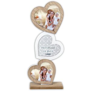 Cornice per foto a forma di cuore ZEP Gillian in legno naturale per 3 foto 15x7x39 cm
