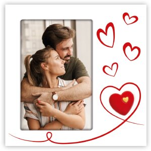 Cornice per foto Roberta 10x15 cm formato verticale bianco con cuori e supporto da appoggio