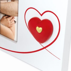 Cornice per foto Roberta 10x15 cm formato verticale bianco con cuori e supporto da appoggio