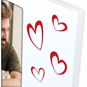 Cornice per foto Roberta 10x15 cm formato verticale bianco con cuori e supporto da appoggio