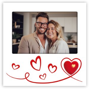 Cornice per foto Roberta 10x15 cm legno bianco con cuori e supporto da appoggio