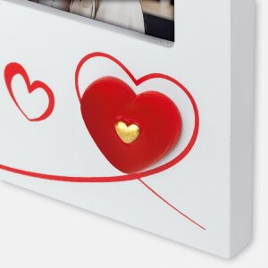 Cornice per foto Roberta 10x15 cm legno bianco con cuori e supporto da appoggio