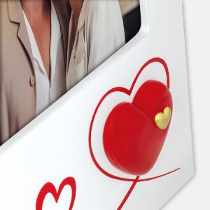 Cornice per foto Roberta 10x15 cm legno bianco con cuori e supporto da appoggio