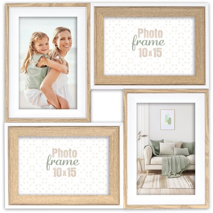 Cornice per foto ZEP Budapest in legno naturale 31x31 cm per 4 foto 10x15 cm