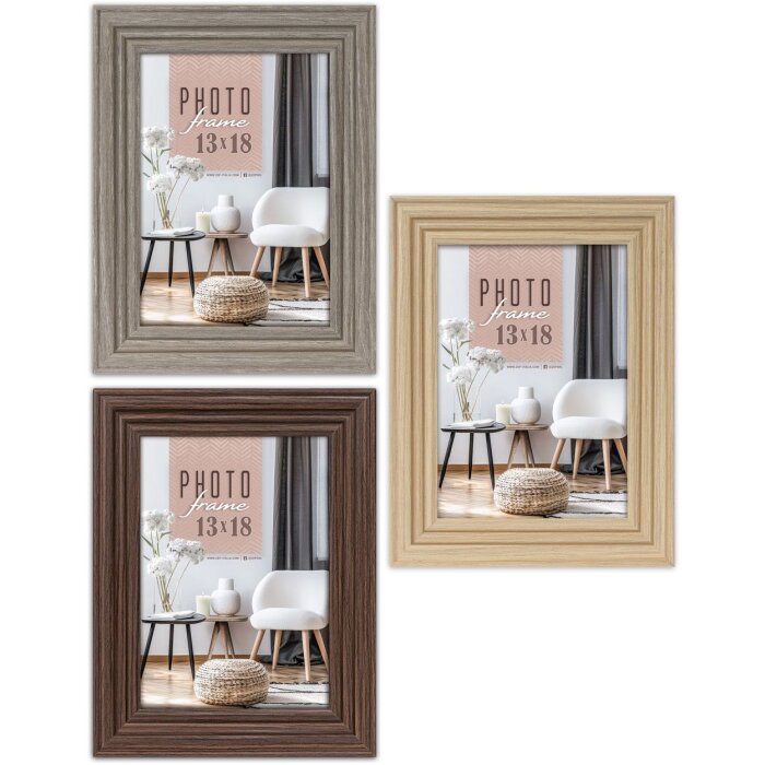Cornice per foto ZEP Holzrahmen Munich Grigio Marrone Naturale 10x15 fino a 20x30 cm con supporto