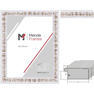 Cornice per foto H630 Shabby-Chic MendeFrames in legno massello bianco con listello da 4,3 cm