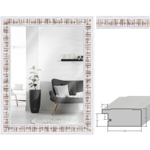 Specchio da parete MendeFrames H630 Shabby-Chic bianco intonaco 20x20 fino a 70x100 cm