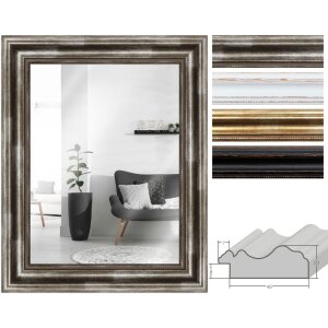 Specchio da parete MendeFrames H550 Antico in legno massello Argento Oro Nero Bianco 20x30 fino a 70x100 cm