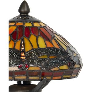LumiLamp 5LL-9295 Lampada da tavolo Tiffany Ø 22x21 cm Marrone Rosso Vetro Libellula