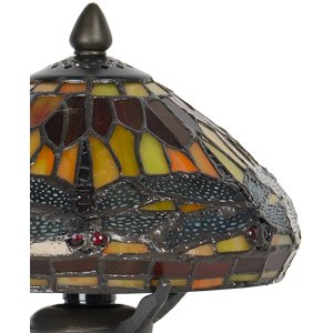 LumiLamp 5LL-9295 Lampada da tavolo Tiffany Ø 22x21 cm Marrone Rosso Vetro Libellula